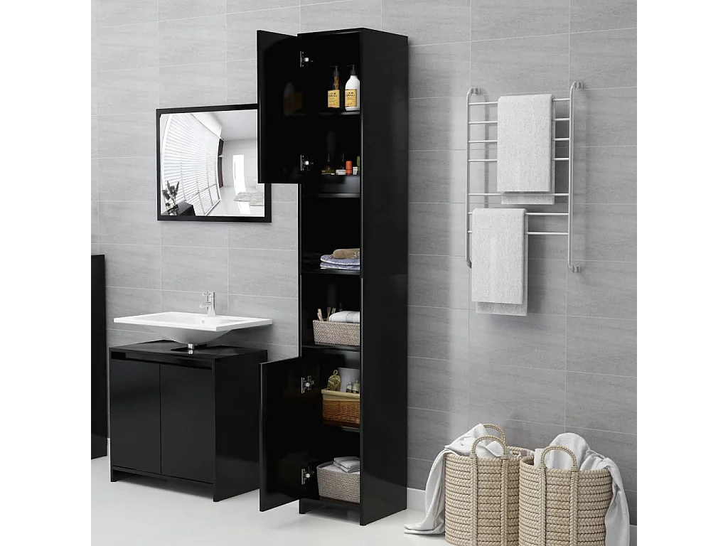 Badezimmerschrank Schwarz 30x30x183,5 cm Holzwerkstoff