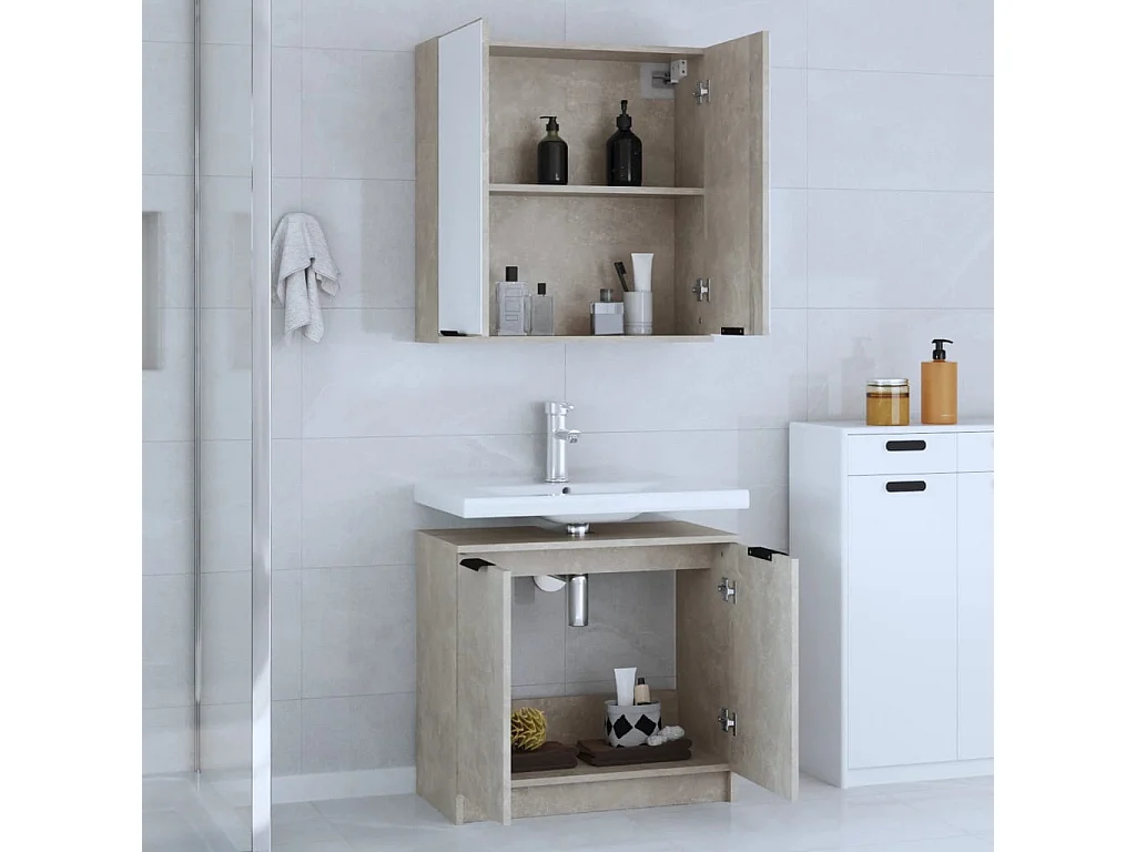 Meubles de salle de bain 2 pcs Gris béton Bois d'ingénierie