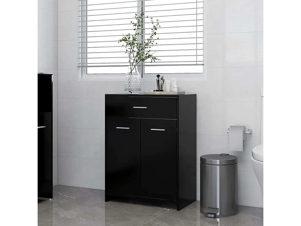 Schwarzer Badezimmerschrank 60x33x80 cm aus Holzwerkstoff