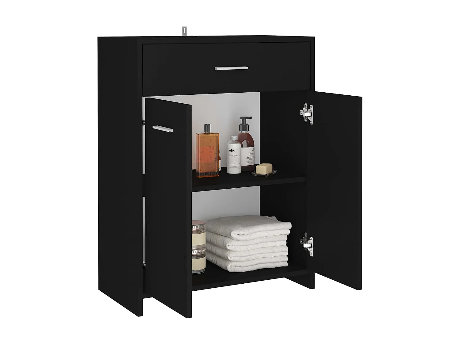 Schwarzer Badezimmerschrank 60x33x80 cm aus Holzwerkstoff