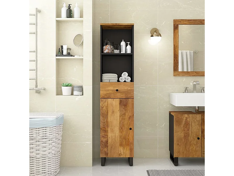 Armoire de salle de bain 38x33x160 cm bois massif de manguier