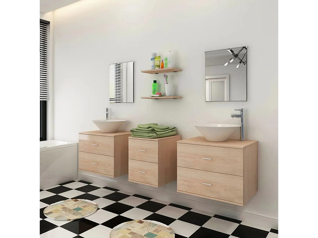 Mobilier de salle de bain avec lavabo 7 pcs Beige