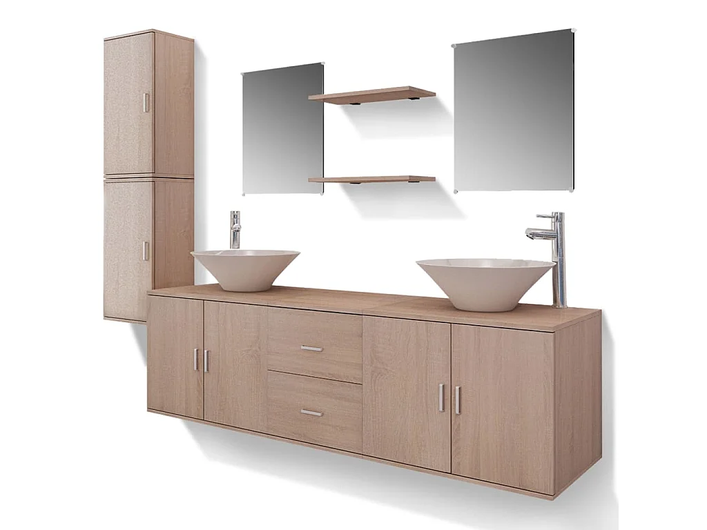 Meuble de salle de bain 11 pcs avec lavabo et robinet Beige