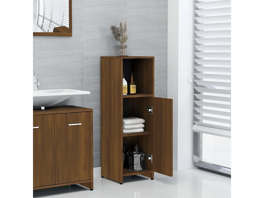 Badezimmerschrank Braune Eiche 30x30x95 cm Holzwerkstoff