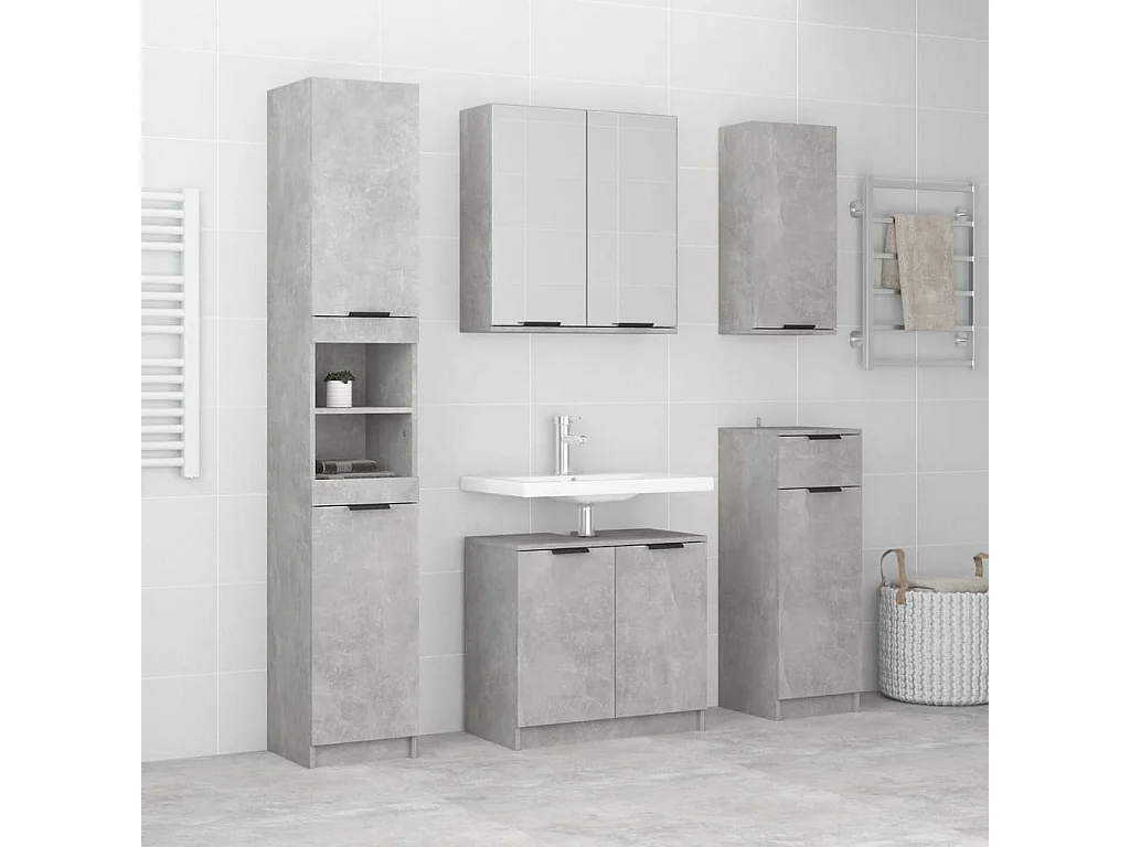 Badezimmermöbel 5 Stück Betongrau Holzwerkstoff