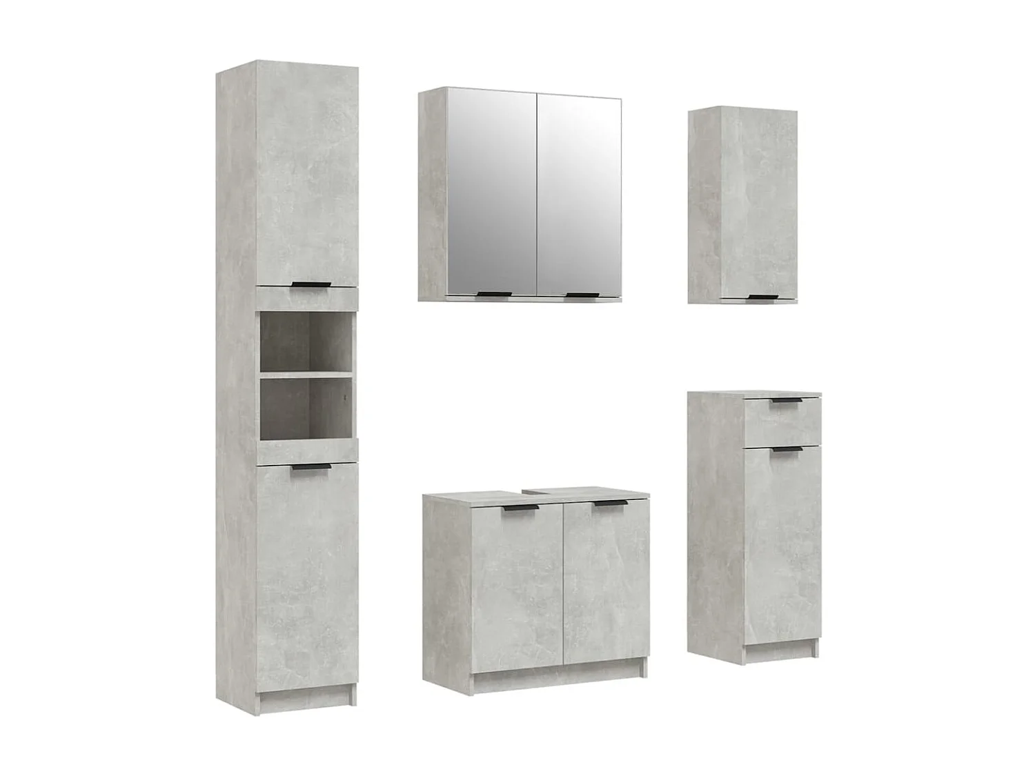 Badezimmermöbel 5 Stück Betongrau Holzwerkstoff