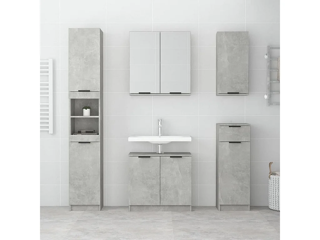 Badezimmermöbel 5 Stück Betongrau Holzwerkstoff