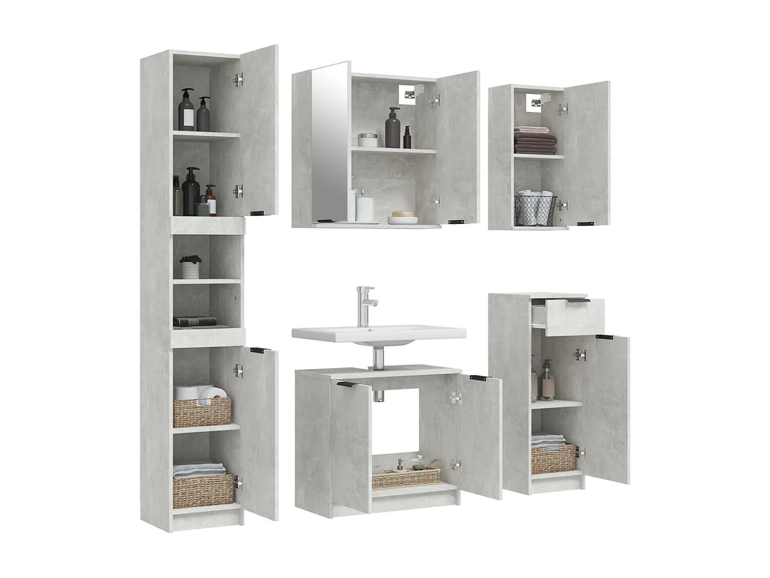 Badezimmermöbel 5 Stück Betongrau Holzwerkstoff