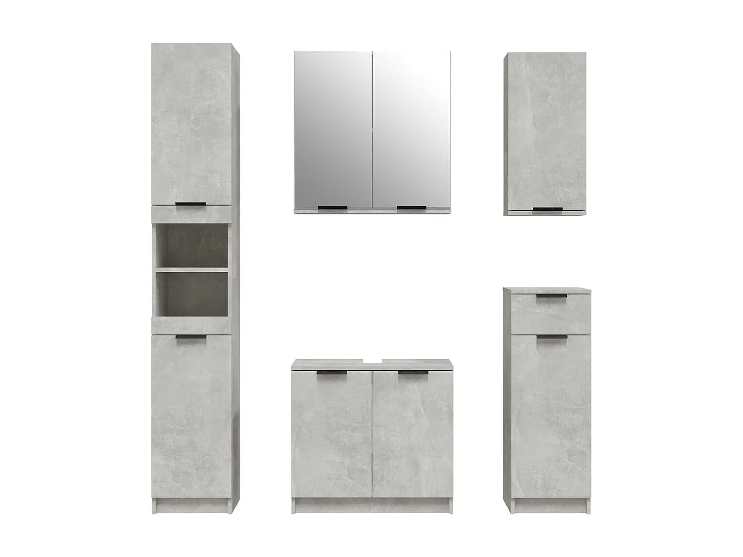 Badezimmermöbel 5 Stück Betongrau Holzwerkstoff