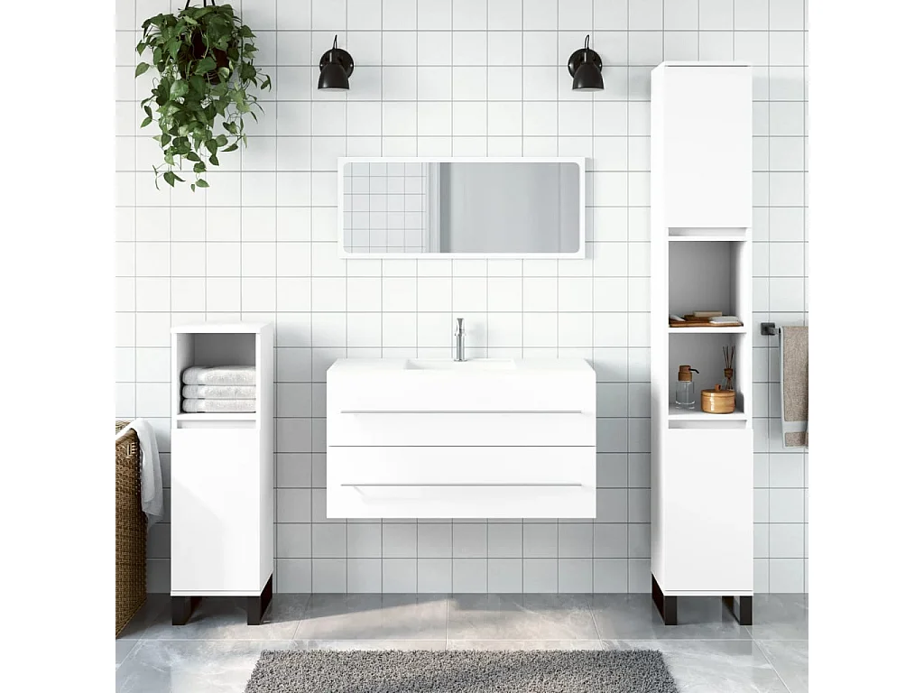 Armoire de salle de bain avec miroir blanc bois d'ingénierie