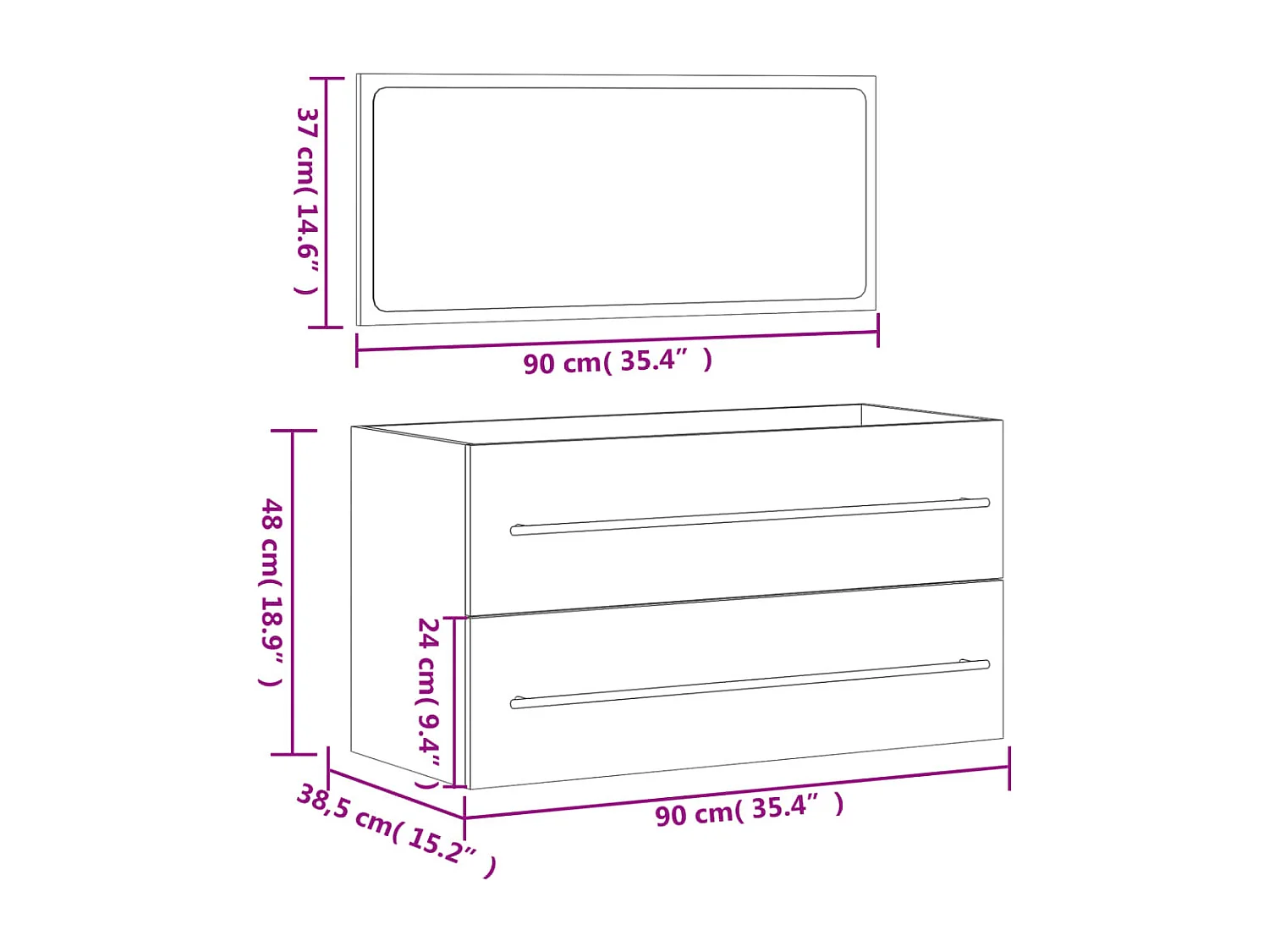Armoire de salle de bain avec miroir blanc bois d'ingénierie