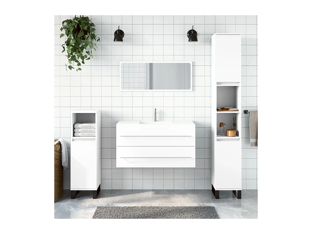 Badezimmerschrank mit weißem Spiegel aus Holzwerkstoff