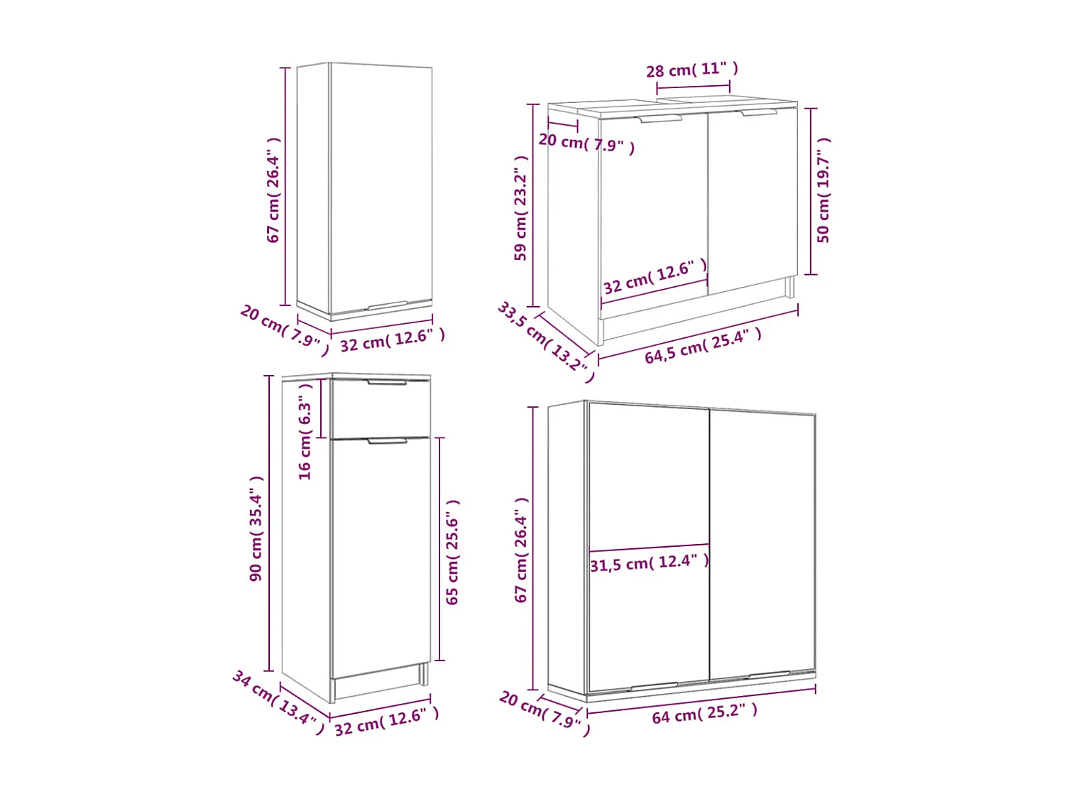 Meubles de salle de bain 5 pcs Sonoma gris Bois d'ingénierie