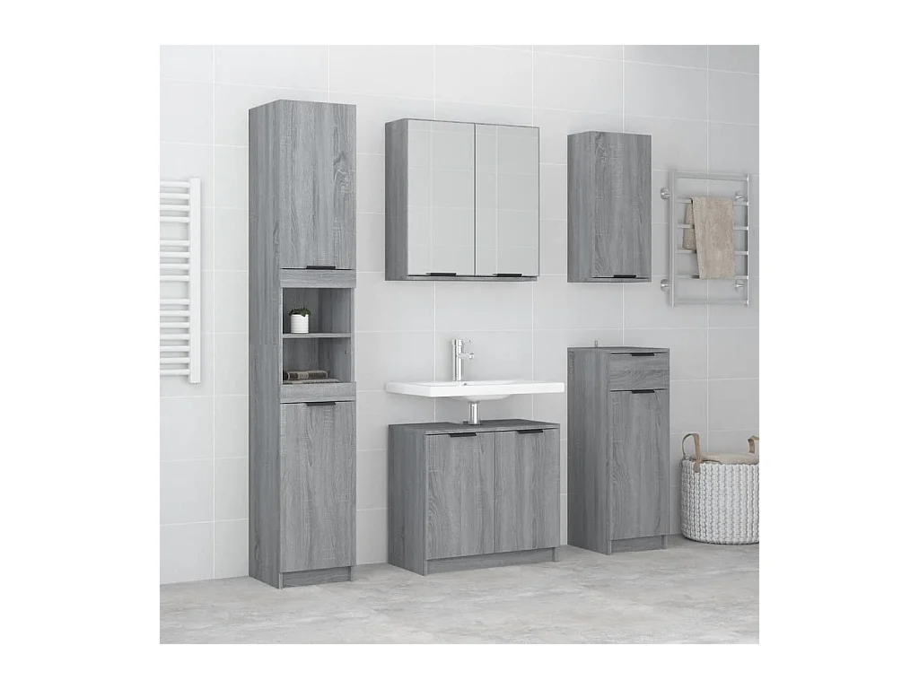 Mobili da bagno 5 pezzi Sonoma grigio Legno composito