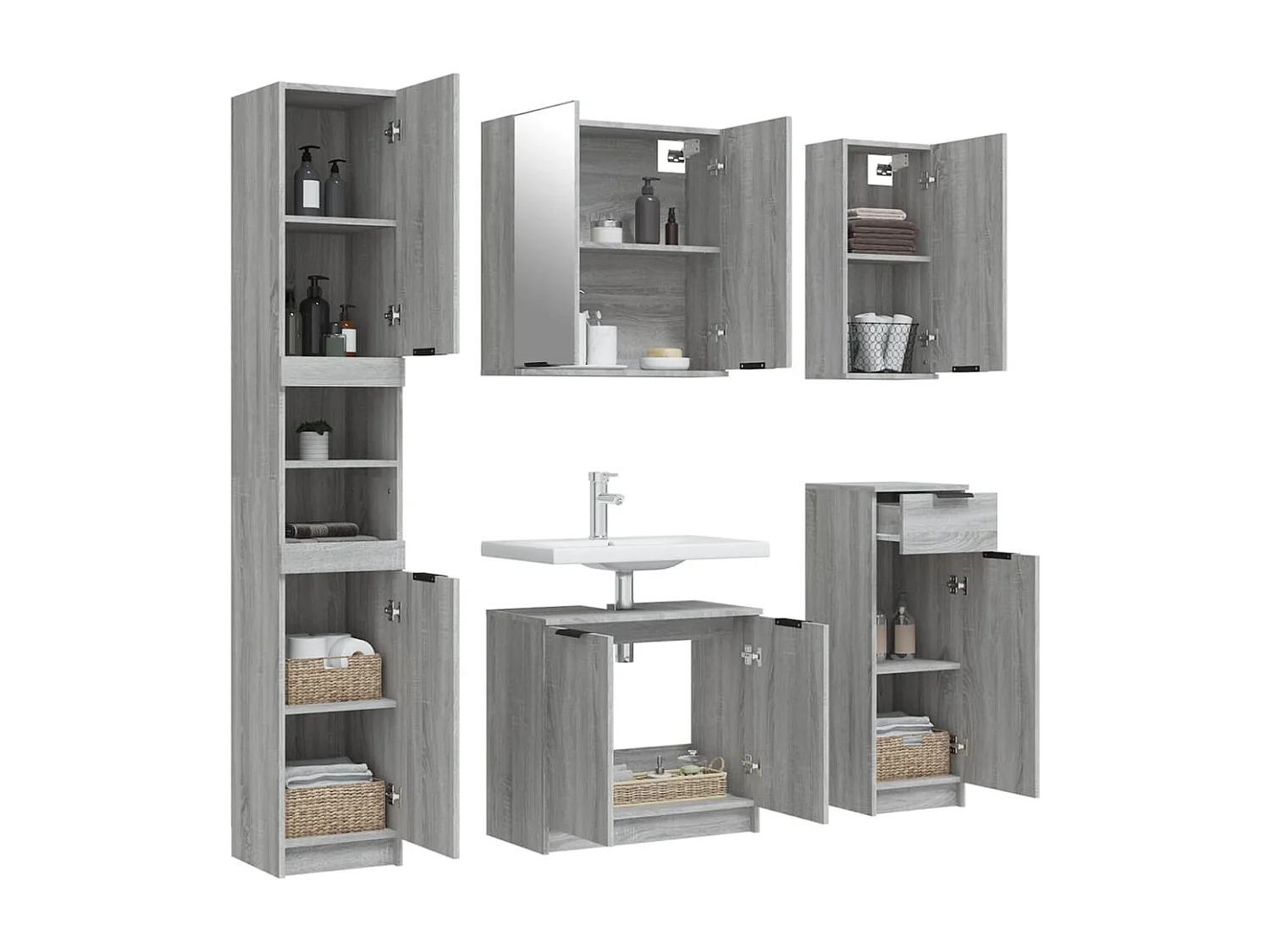 Mobili da bagno 5 pezzi Sonoma grigio Legno composito