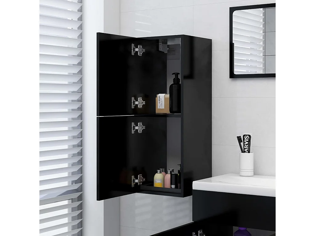 Badezimmerschrank Schwarz 30x30x80 cm Holzwerkstoff