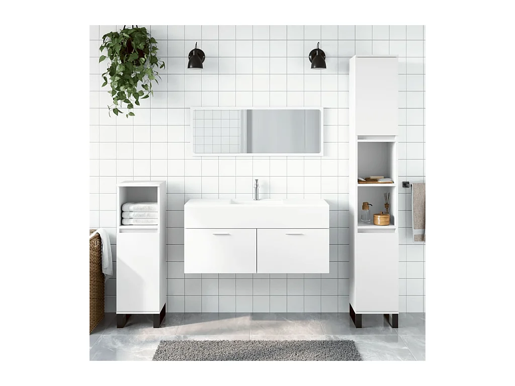 Badezimmerschrank mit weißem Spiegel aus Holzwerkstoff
