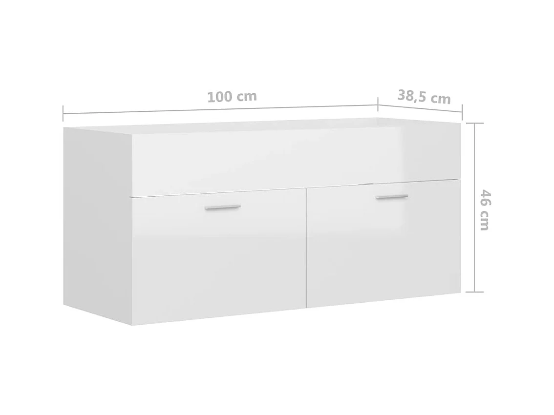 Waschbeckenunterschrank, glänzend weiß, 100 x 38,5 x 46 cm, Holzwerkstoff