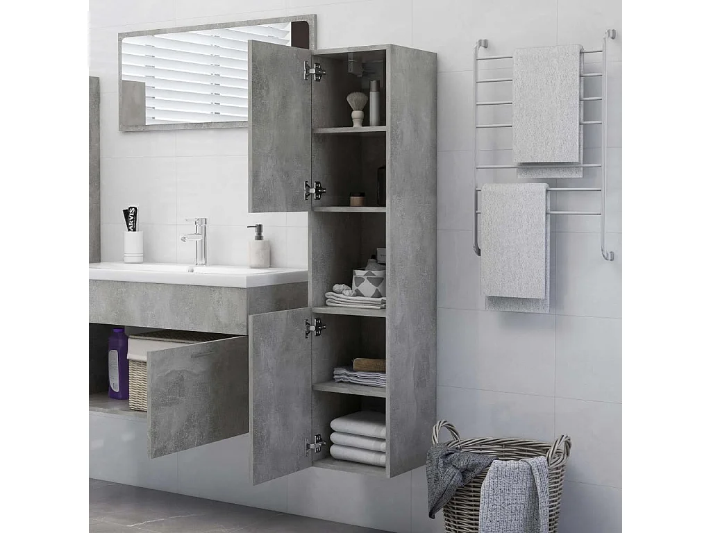 Armoire de salle de bain Gris béton Bois d'ingénierie