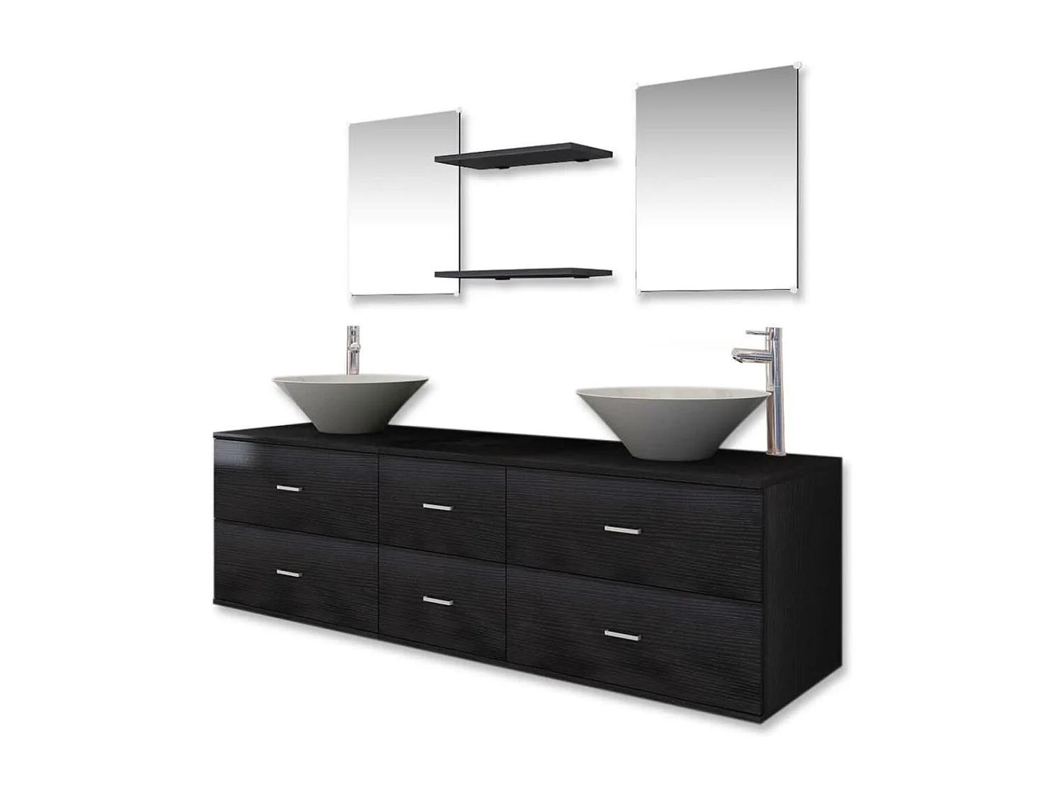 Meubles de salle de bain 9 pcs avec lavabo et robinet Noir