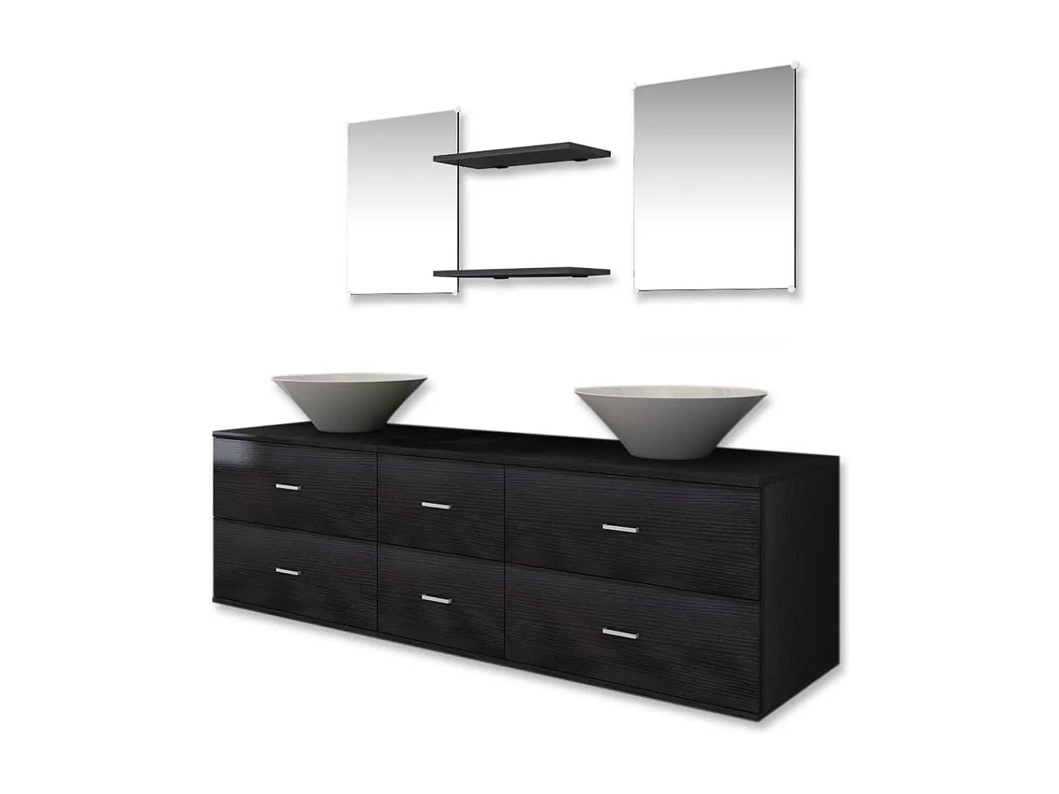 Meubles de salle de bain 9 pcs avec lavabo et robinet Noir