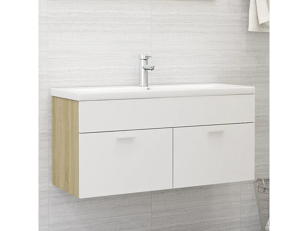 Armoire d'évier Blanc et chêne sonoma Bois d’ingénierie