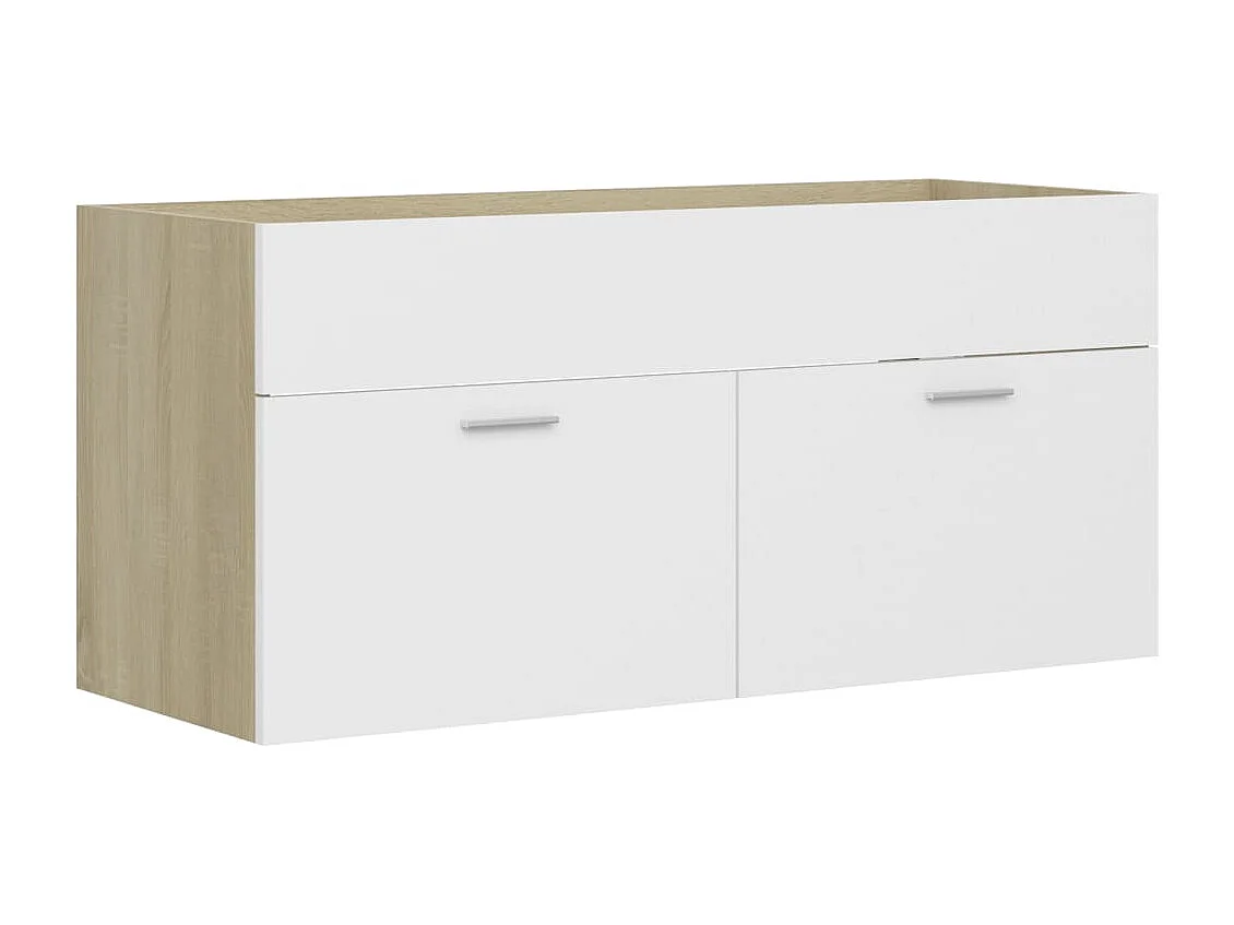 Armoire d'évier Blanc et chêne sonoma Bois d’ingénierie