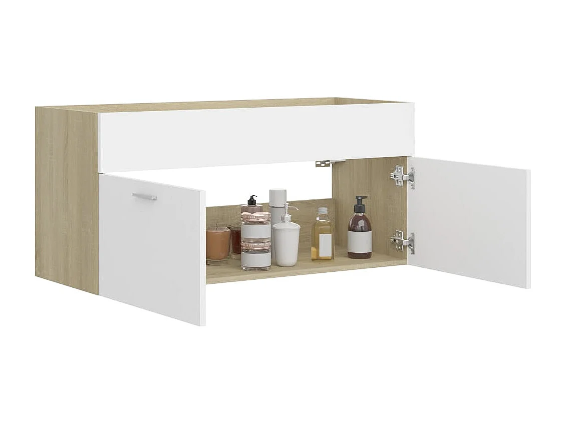 Armoire d'évier Blanc et chêne sonoma Bois d’ingénierie