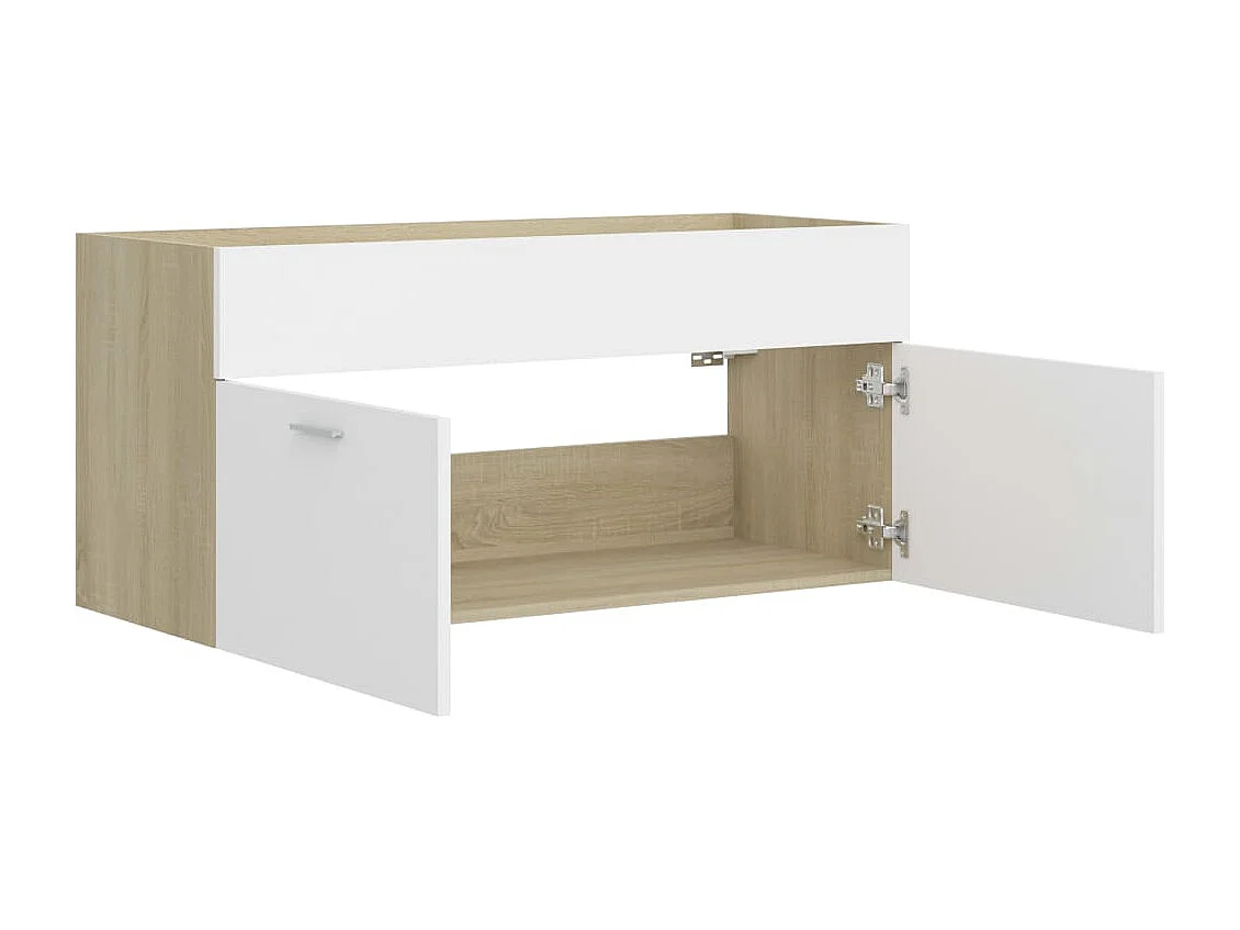 Armoire d'évier Blanc et chêne sonoma Bois d’ingénierie