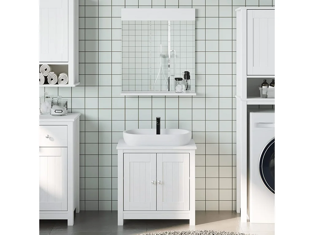 Mobili da bagno 2 pz BERG in legno massello di pino bianco