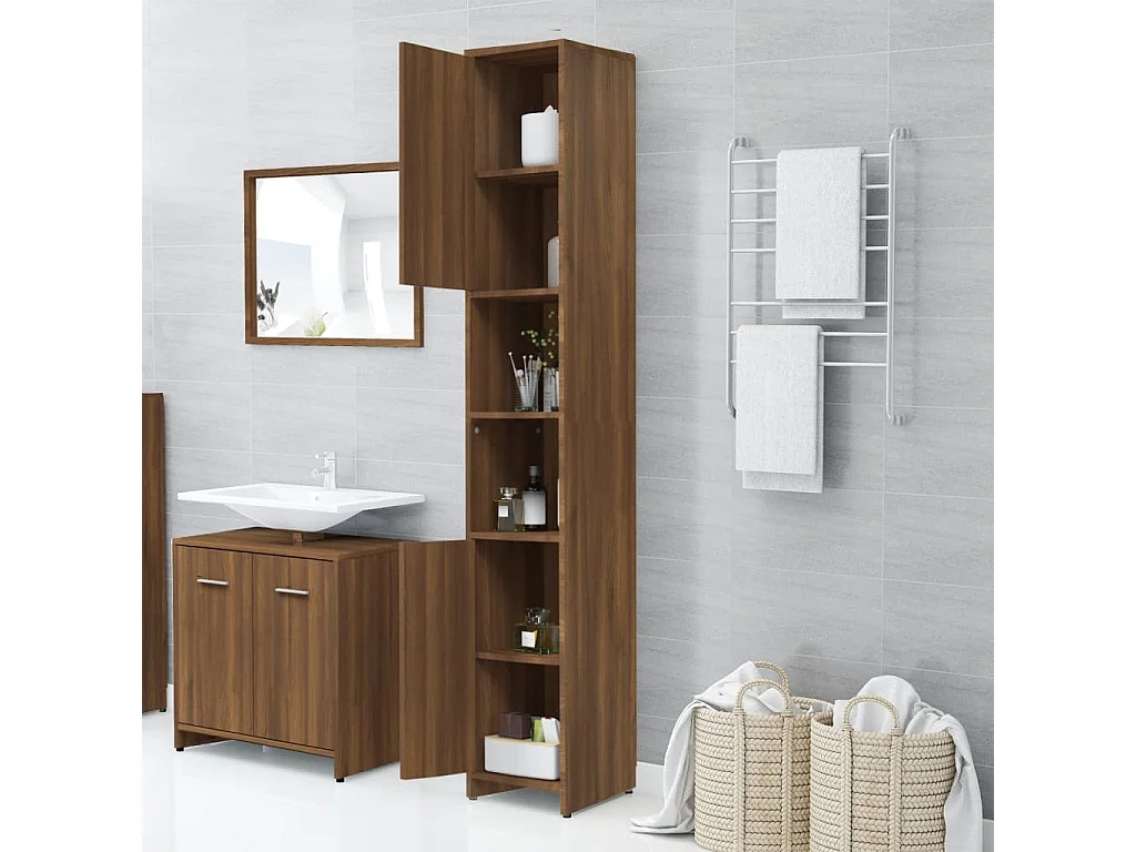 Armoire de bain Chêne marron 30x30x183,5 cm Bois d'ingénierie