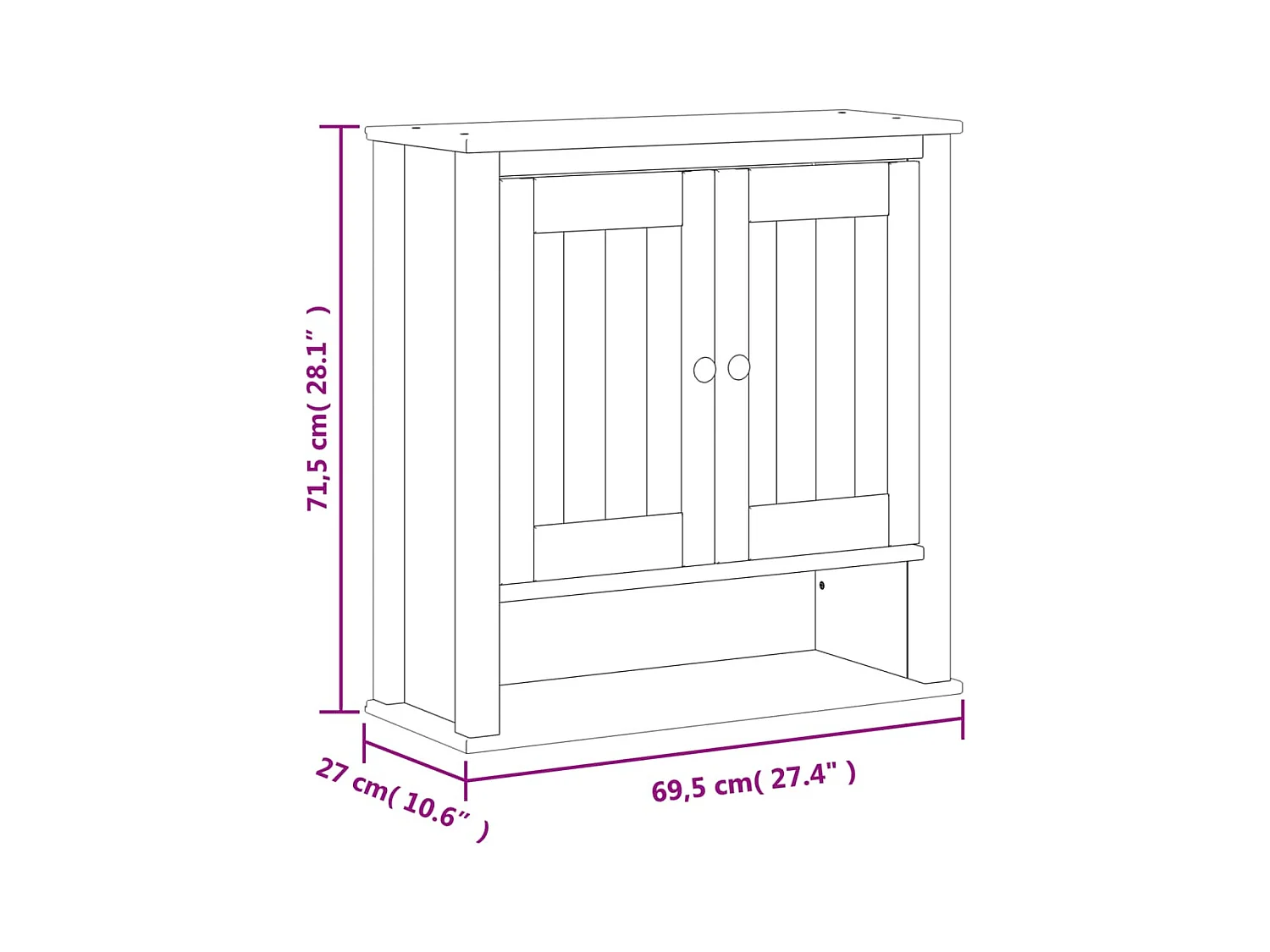 Armoire murale de salle de bain BERG blanc bois massif