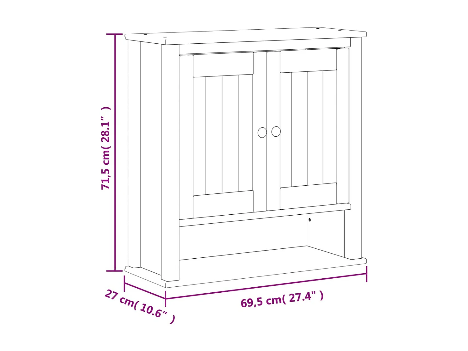 Armoire murale de salle de bain BERG blanc bois massif