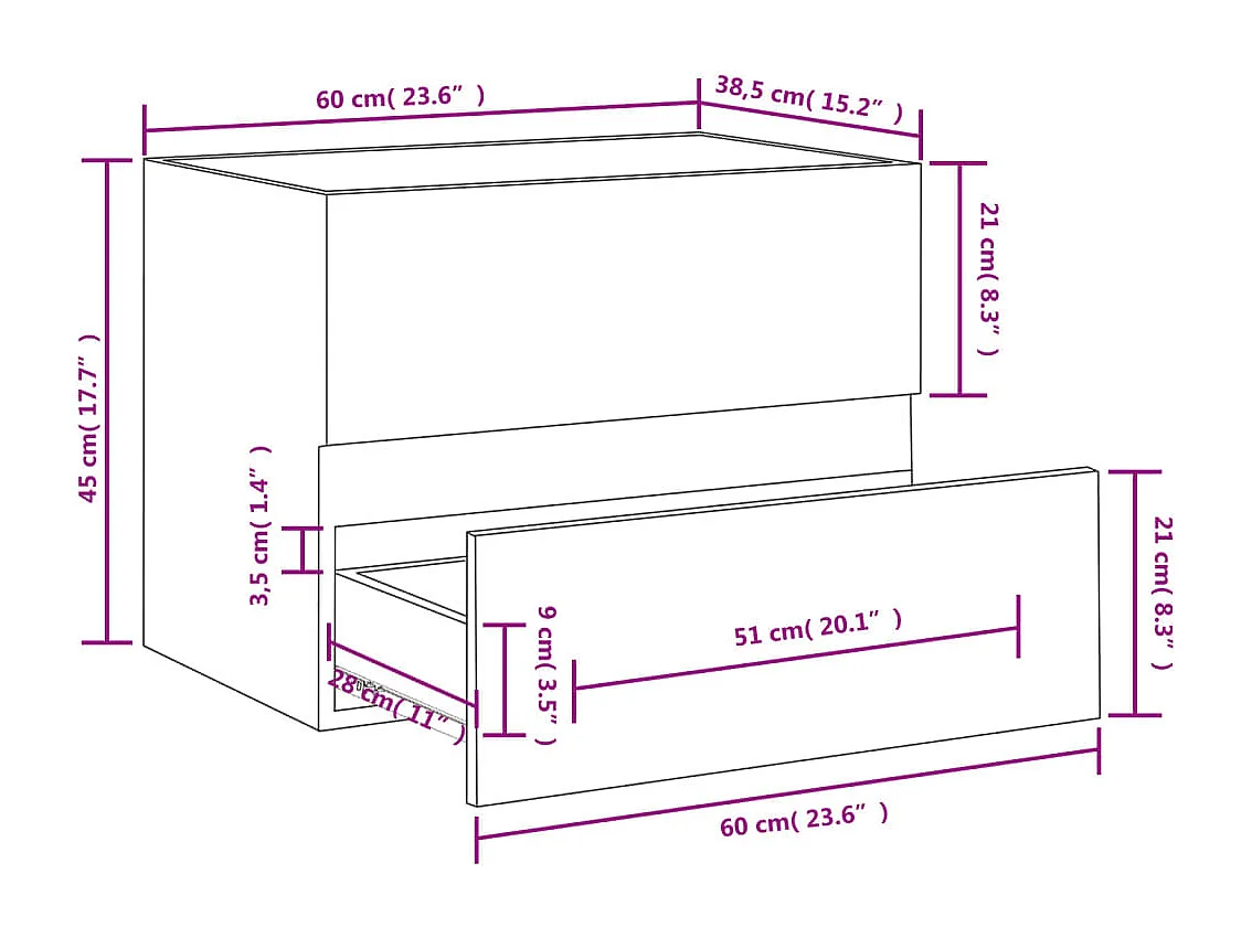 Spoelbakkast Gerookt eiken 60x38,5x45 cm Bewerkt hout