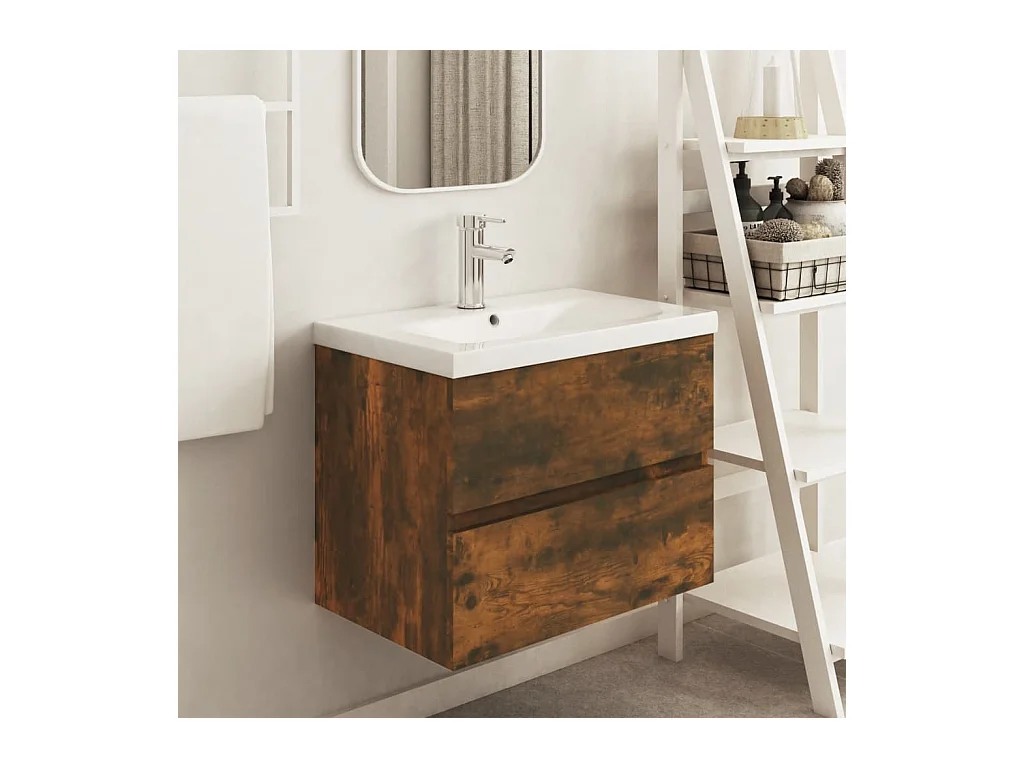 Armoire de lavabo Chêne fumé 60x38,5x45 cm Bois d'ingénierie