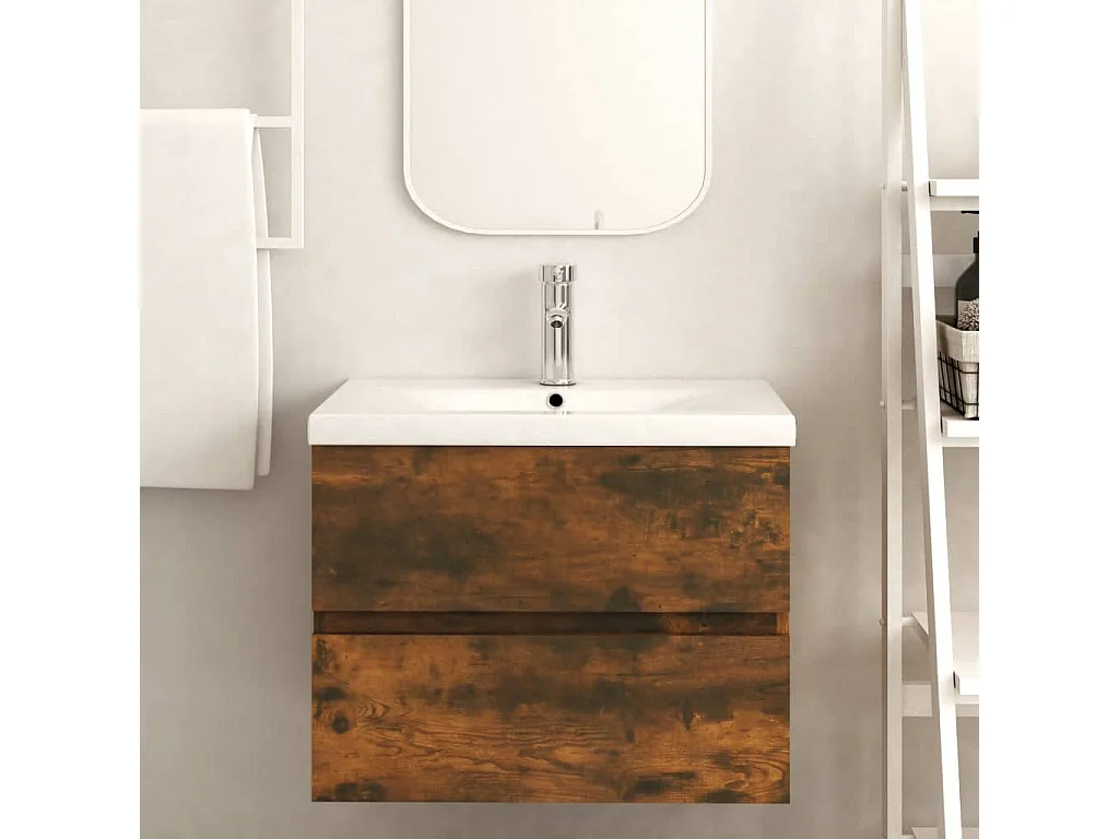 Armoire de lavabo Chêne fumé 60x38,5x45 cm Bois d'ingénierie