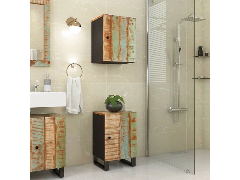 Armoire de salle de bain 38x33x58cm bois massif de récupération