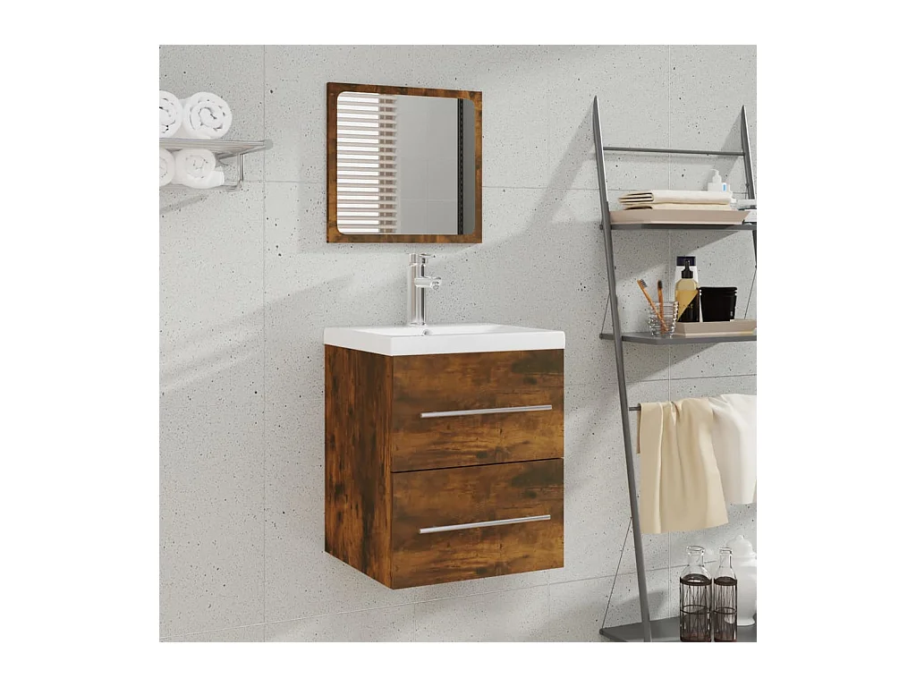 Armoire de salle de bain avec miroir Chêne fumé 41x38,5x48 cm
