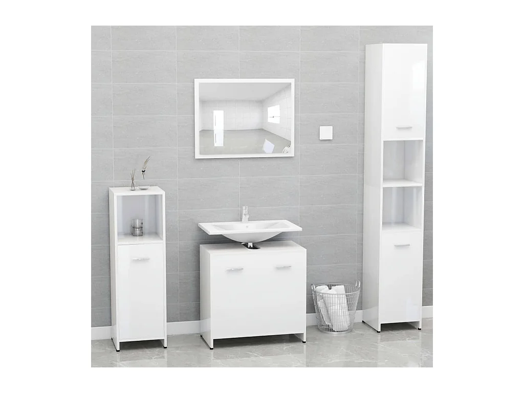 Meubles de salle de bain Blanc brillant Bois d'ingénierie