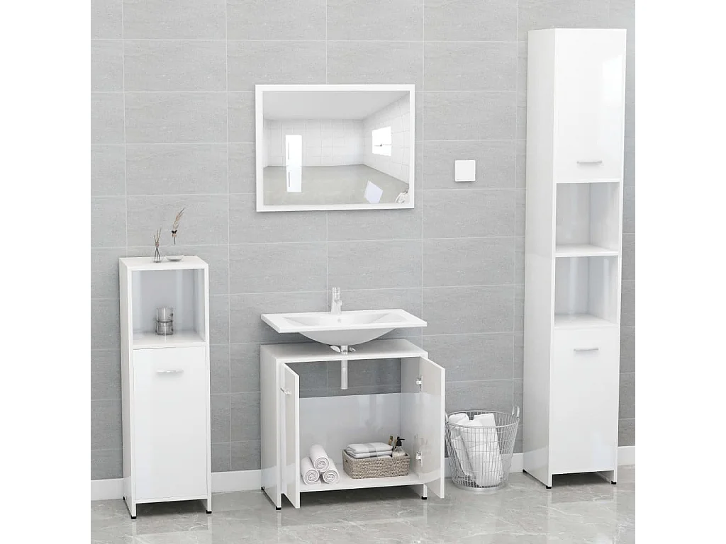 Meubles de salle de bain Blanc brillant Bois d'ingénierie