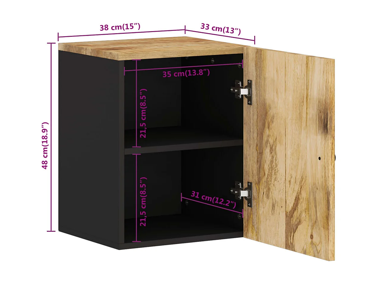 Armoire de salle de bain murale 38x33x48cm bois massif manguier