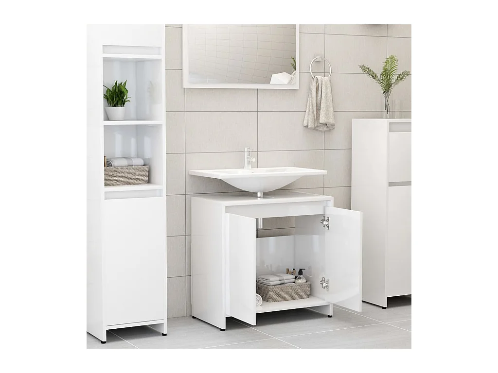 Armoire de salle de bain Blanc brillant Bois d'ingénierie