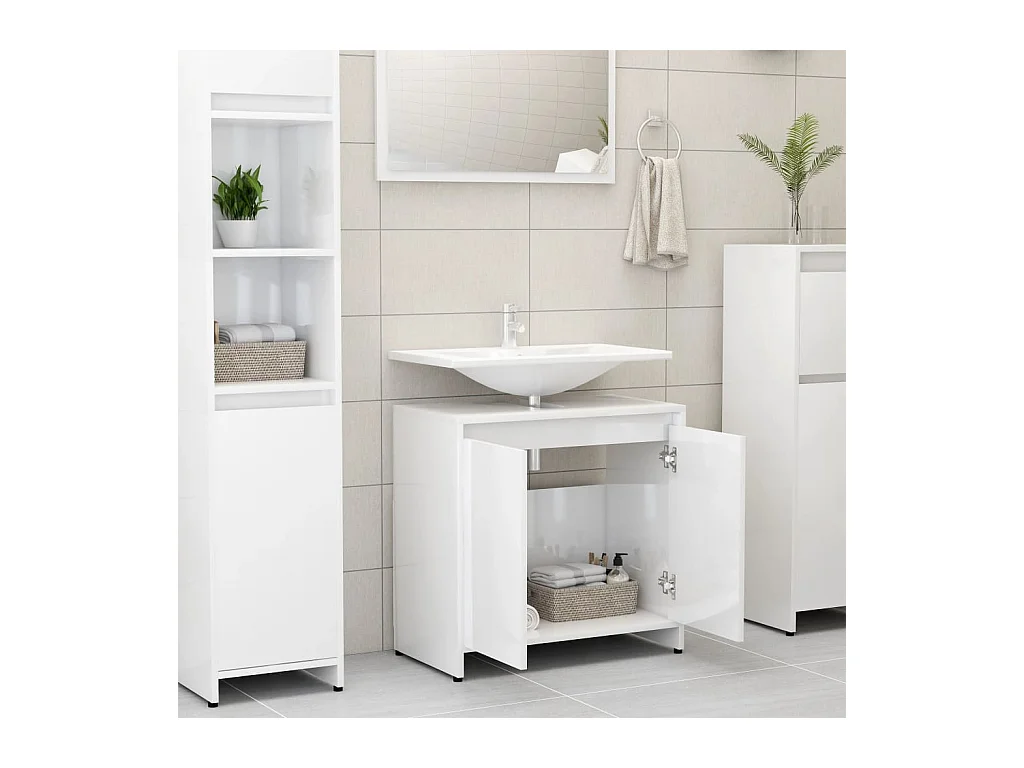 Armoire de salle de bain Blanc brillant Bois d'ingénierie