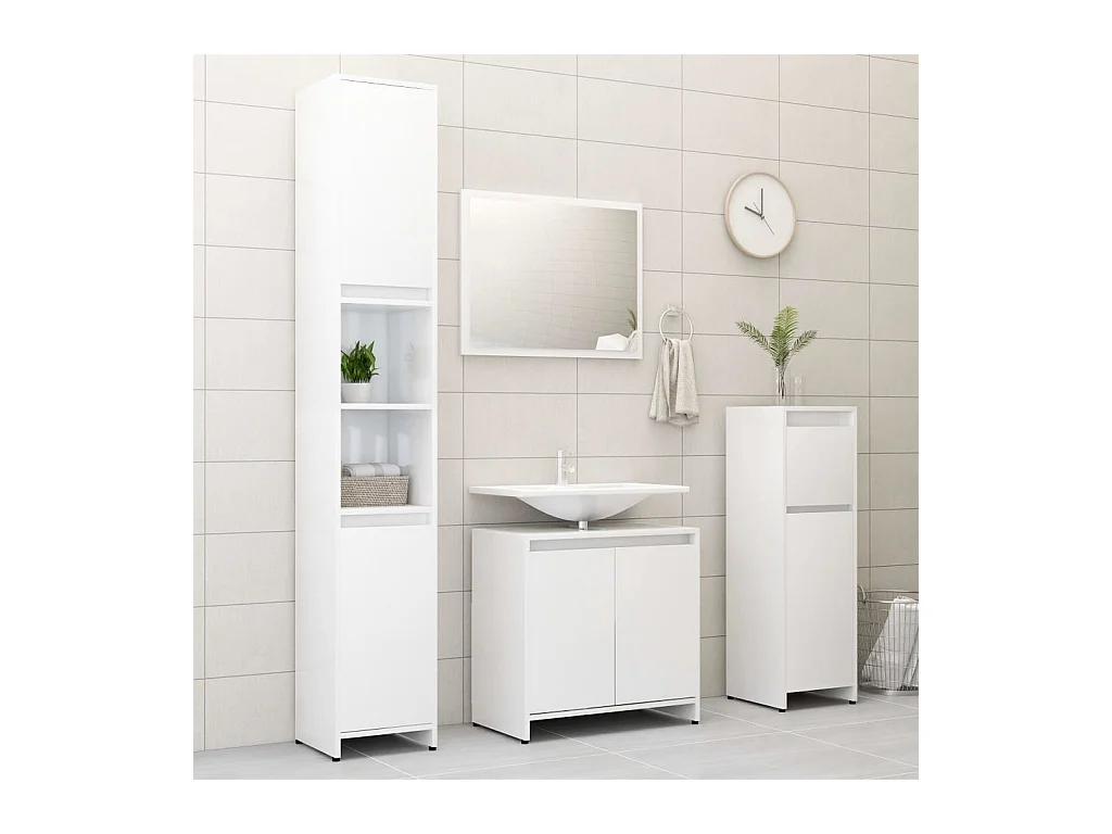 Armoire de salle de bain Blanc brillant Bois d'ingénierie