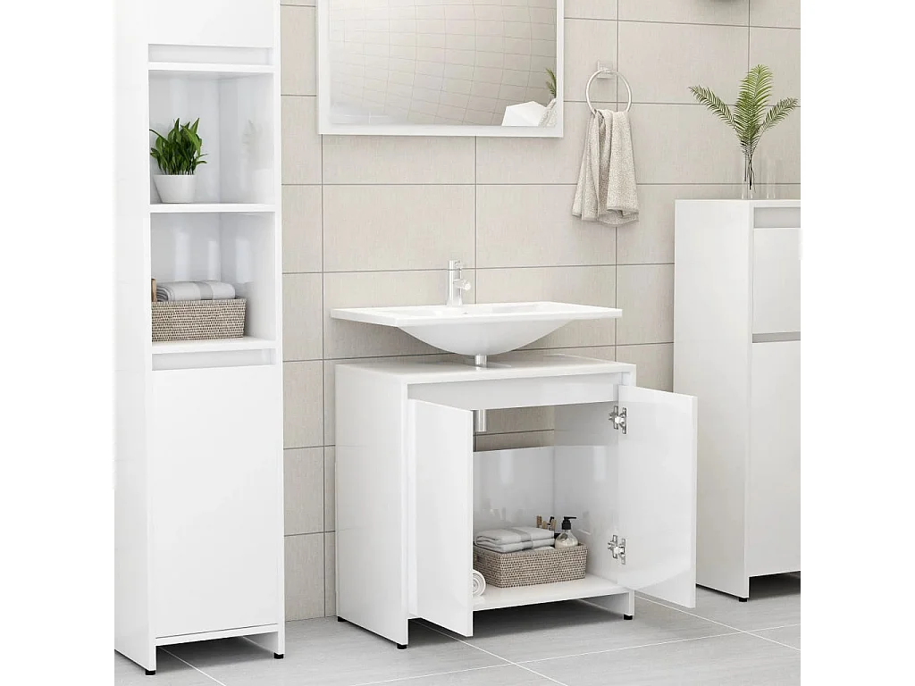 Armoire de salle de bain Blanc brillant Bois d'ingénierie