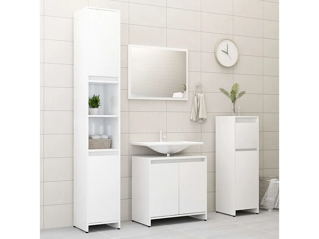 Armoire de salle de bain Blanc brillant Bois d'ingénierie