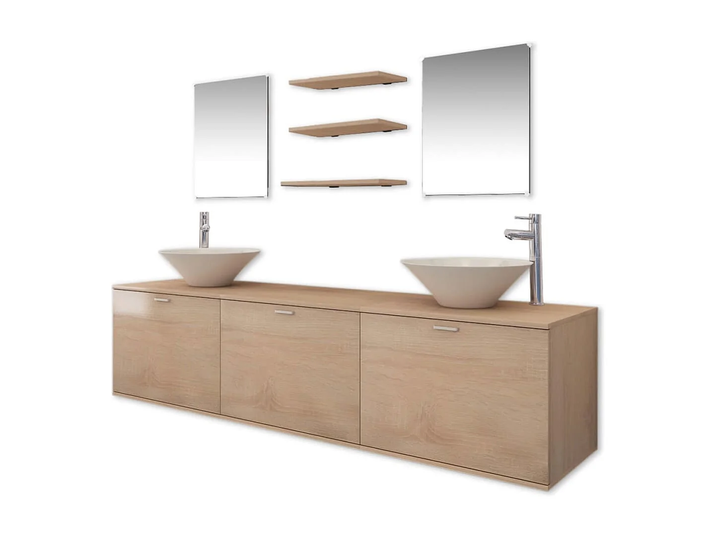 Dix pièces pour salle de bains avec lavabo et robinet beige