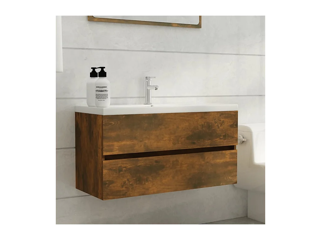 Armoire de lavabo Chêne fumé 90x38,5x45 cm Bois d'ingénierie