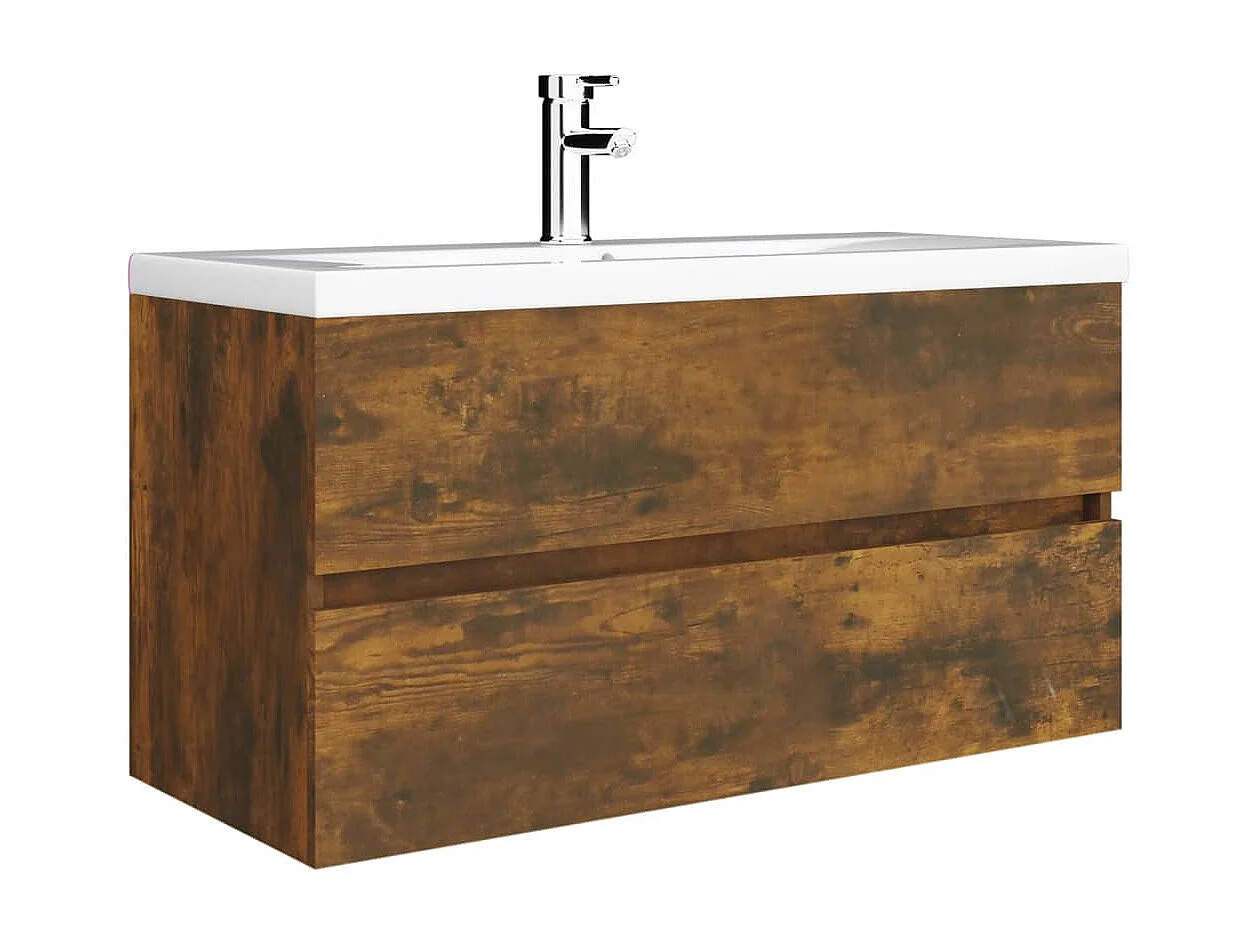 Armoire de lavabo Chêne fumé 90x38,5x45 cm Bois d'ingénierie