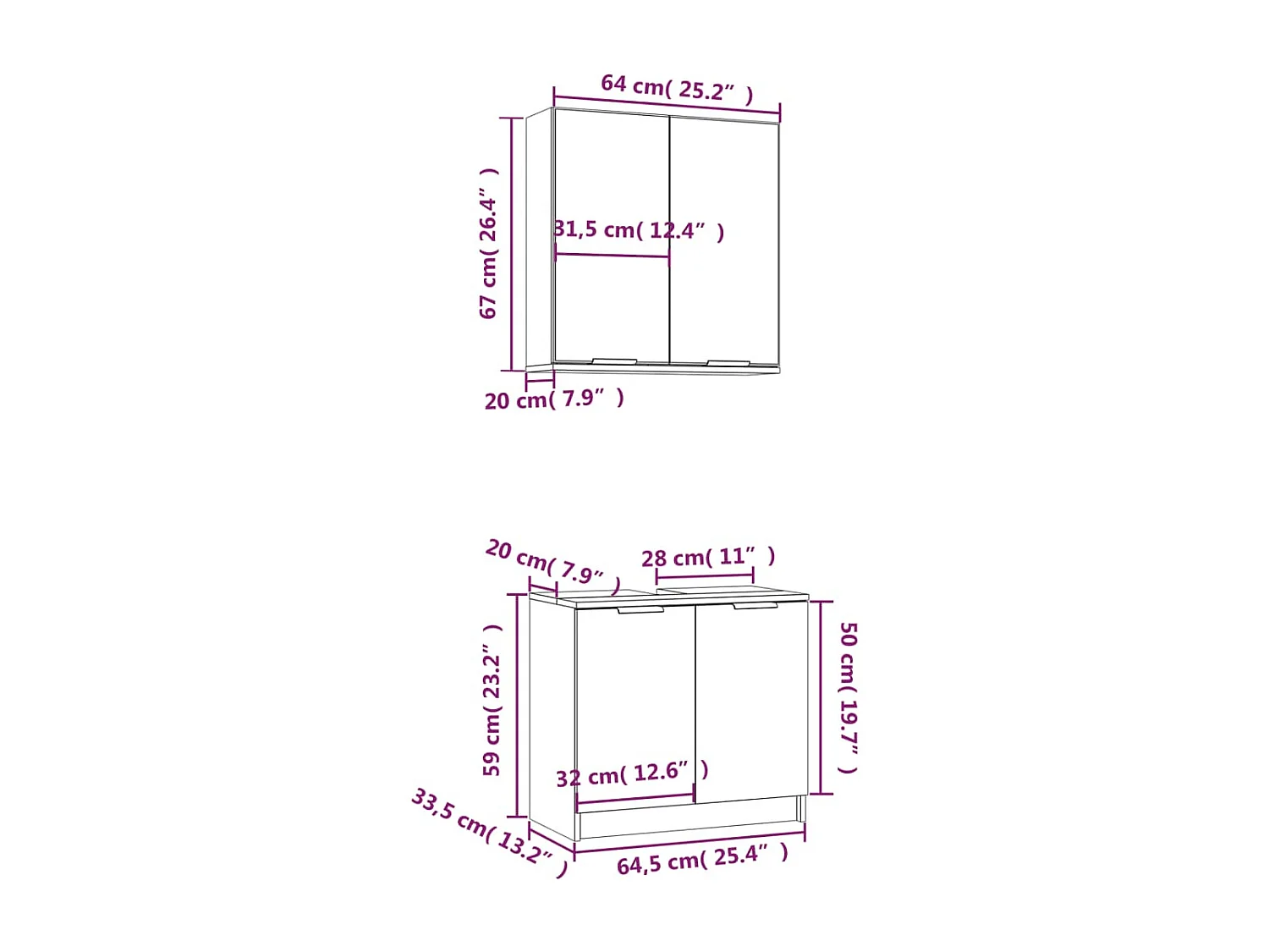 Mobili da bagno 2 pz. Bianco MDF